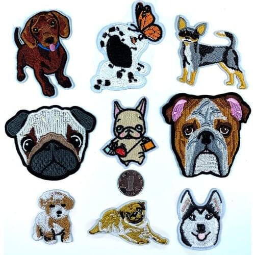 Anime Dog Patch Embroidery Badge Applique Animals Patch Cute Cheap Embroidered Iron on Cartoon Patches for Clothes Sticker