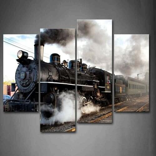 4 Panels Old Steam Trains Steam Engine Wall Art Painting The Picture Print On Canvas Abstract Pictures for Home Decor Decoration
