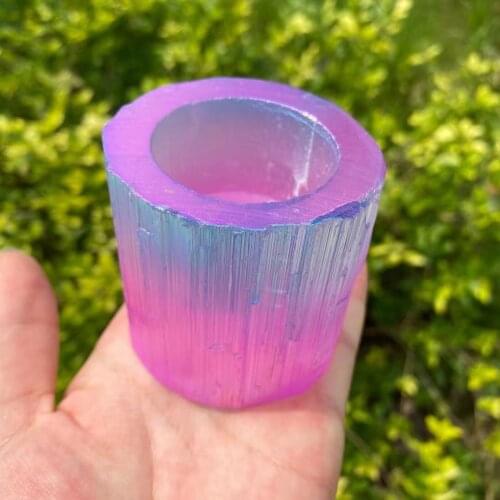Natural Healing Pink Blue Aura Selenite Crystal Gypsum Candle Holder Reiki Stone Mineral Specimen DIY Collectible Gift