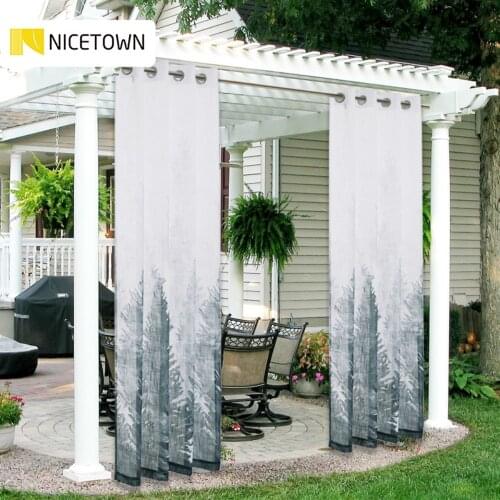 NICETOWN Tree Printed Waterproof Sheer Curtains Garden Decoration Outdoor for Porch Exterior Voile with Sliver Ring Grommet
