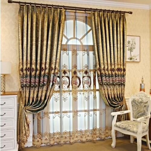 AS New Classical Luxury High-end American Pastoral Gold Leather Water-soluble Embroidery Curtains for Living Dining Room Bedroom