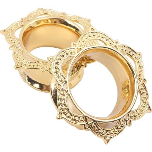 New Style Brass Plug And Tunnel Copper Gold Flesh Tunnels Ear Guage Expander Stretcher Piercing Body Jewelry 6 to 16mm 60pcs