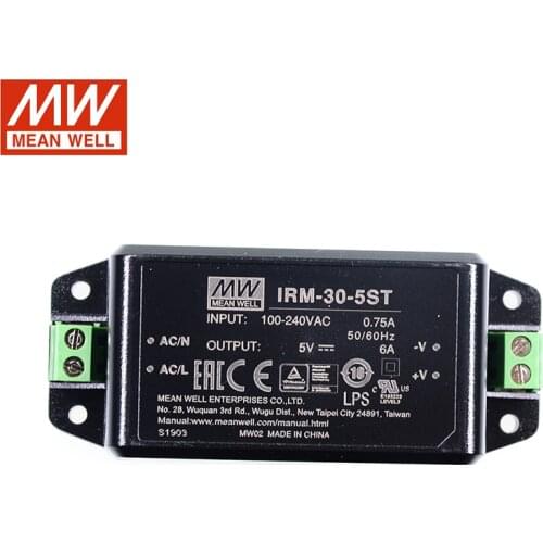 MEAN WELL IRM-30-5ST 30W Screw Terminal Encapsulated Power Module 110V/220V AC to 5V DC 6A Meanwell Module type Power Supply PSU