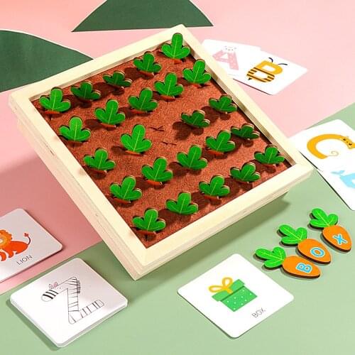 Educational Toys Harvest Carrots Alphabet Letters Recognition Language Learning Wooden Cards English Games For Kids