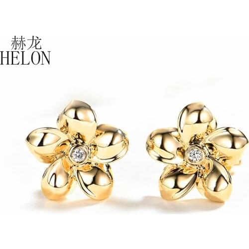 HELON Solid 14k Yellow Gold Round SI/H Natural Diamonds Engagement Wedding Stud Earrings Trendy Fine Jewelry Women Earrings