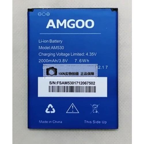 Original AMGOO AM530 phone battery 2000mah 3.7V for AMGOO AM530 Quad Core 5.0inch Android Mobile Phone-free shipping