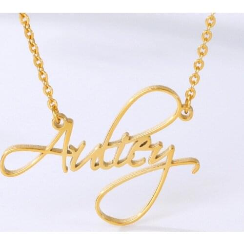 Custom Initial Name Necklace Customized Cursive Nameplate Personalized Jewelry for Women Gold Plated Stainless Steel Necklaces