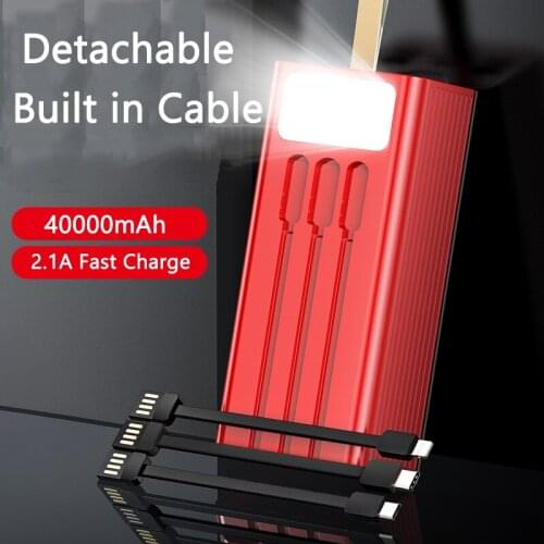 Power Bank 40000mAh Mirror Screen Powerbank with Cable Portable Charger For iPhone 12 11 Samsung S20 Xiaomi Poverbank with Light