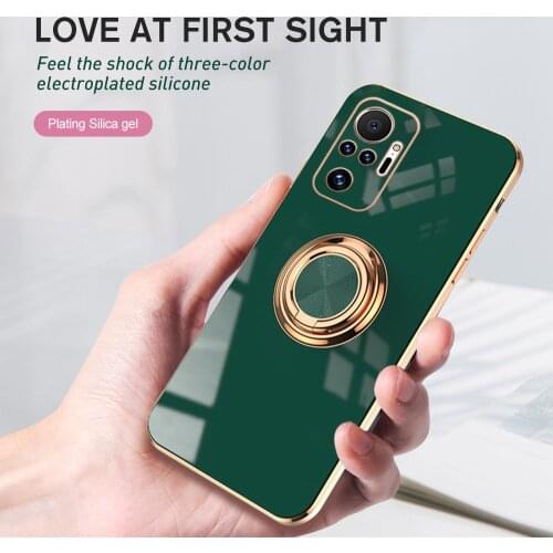 Luxury Plating Silicone Finger Ring Holder Case For Xiaomi Redmi Note 10 Pro Soft Cover Shell For Readmi Remi Note10 10Pro 6.67"