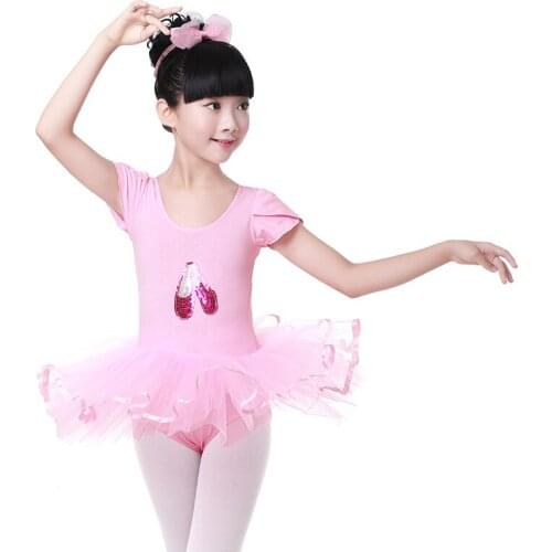 Pink Sequins Shoes Style Ballet Dance Costume For Girls Dancewear Short Sleeve Ballet Dress Girl Kids Ballerina Children Clothes