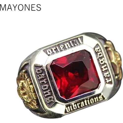 S925 pure silver jewelry with artificial cut red crystal male of archaize do old Thai silver new products