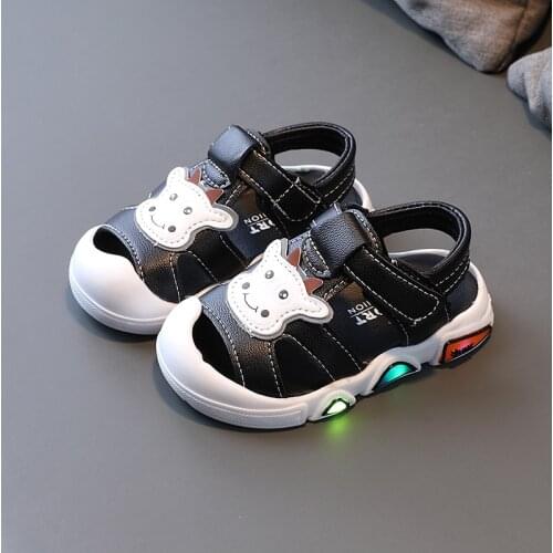 2021 Autumn Infant New Beach Sandals Light Up Sandals Children Shoes White Cows Soft Bottom Toddler Shoes Soft Sole Size 21-30