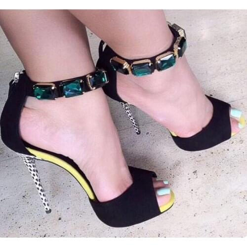 Ankle Wrap Green Lewel Sandals Open-toe Summer shoes woman Fashion High Heel Sandals for Women Size 34-42 Free Ship