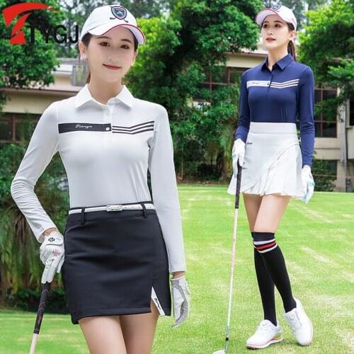 Spring Summer Golf Sportswear Ladies Long-Sleeved T-shirt Women Sunscreen Quick-Drying Mesh Breathable Lapel Sports Golf Tops