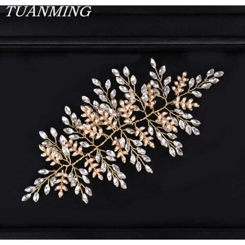 Rhinestone Bride Headbands Wedding Golden Bride Hair Jewelry Handmade Rhinestone Hair Accessories