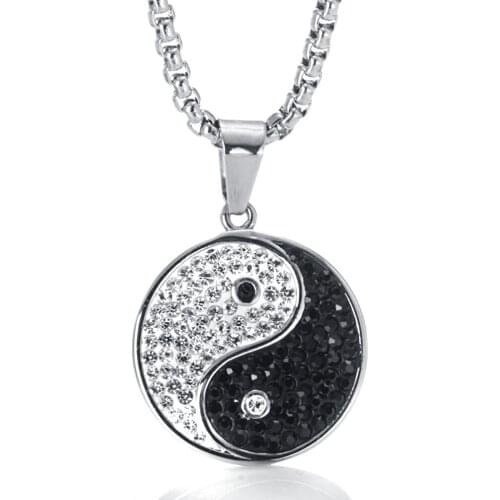 Trendy best friends Black White Tai Chi Yin Yang Pendant Women Men Link Chain Necklace Friendship Stainless Steel Jewelry
