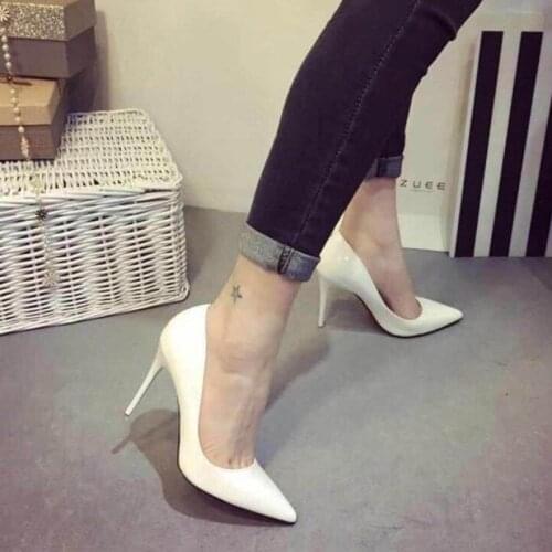 Woman High Heels Pumps Tacones Pointed Toe Patent PU Stilettos Heel Sexy Office Ladies Wedding Shoes 5/8/10cm Drop Ship