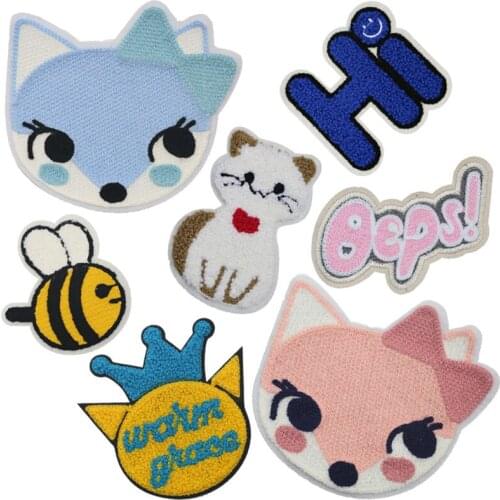 Towel Wool Embroidery Patches for Clothing Sew on Clothes Stickers Applique Sewing Patch Bag Patchwork DIY Fox Bee Cat Badge