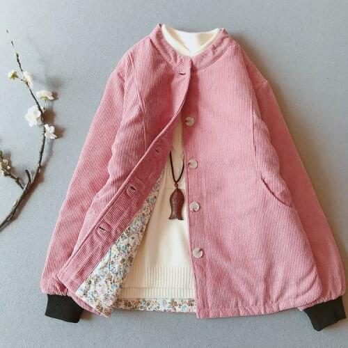 Corduroy Women Parkas Solid Color 2021 Winter Autumn Thick Cotton-padded Cardigan Women Warm Coat Outerwear