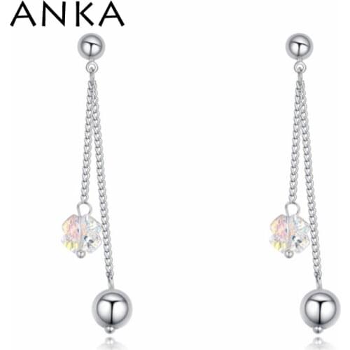 ANKA fashion four leaf clover crystal earrings long tassel dangle drop earrings jewelry women with crystal from Austria#125122