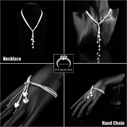 Hot Fashion 925 Sterling Silver Multilayer Long Tassel Love Heart Maxi Pendant Necklace Bracelet Jewelry Set Women Luxury Gift