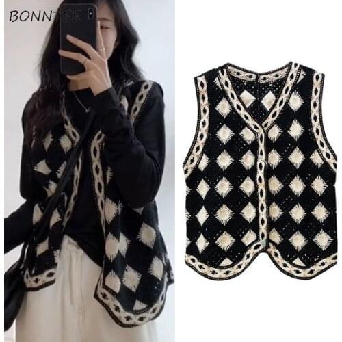 Sweater Vests Women Argyle Trendy V-neck Design Simple Streetwear Teens Korean Style All-match Casual Female Newest Autumn Retro