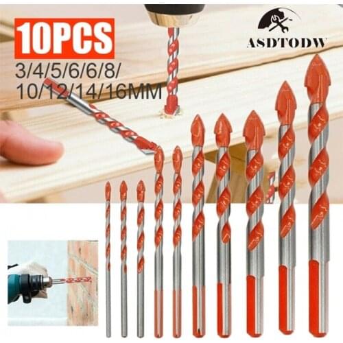 10Pcs 3/4/5/6/6/8/10/12/14/16mm Multifunctional Drill Bits Ceramic Glass Wall Punching Hole Working Set