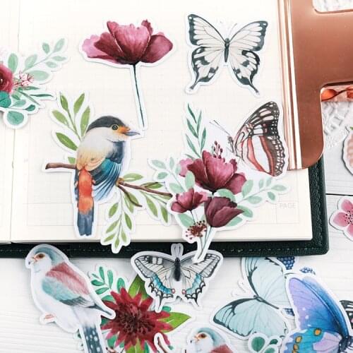 25pcs Handbook cute cartoon landscape bird stickers Handbook diy photo album Mori waterproof decorative stickers
