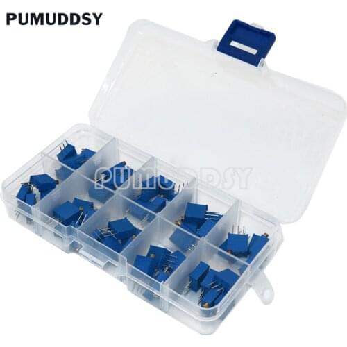 50PCS 3296W Multiturn Trimmer Potentiometer Kit High Precision 3296 Variable Resistor With Free Box Electronic Diy Kit PUMUDDSY
