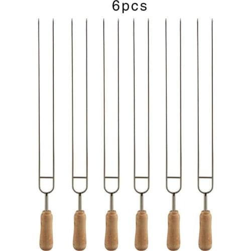 6pcs Stainless Steel U-Shaped Barbecue Brazing Fork Needle Grilling Skewers Double Prong BBQ Tools