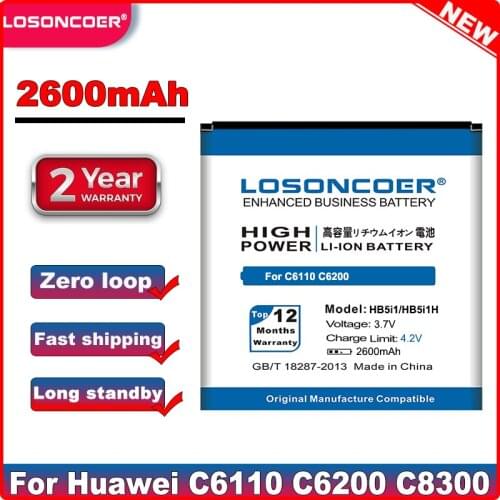 LOSONCOER 2600mAh HB5i1 HB5i1H Battery For Huawei C6110 C6200 G6150 C8300 G7010 U8350 Battery
