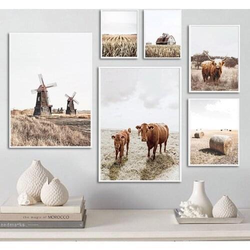 Diamond Painting Pastoral Landscape Poster Cattle Field Windwill Scenery Wall Art Cross Stitch Kit Diamond Embroidery Home Decor