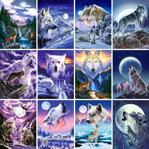 ARMYQZ DIY Diamond Painting 5d Wolf Mosaic Moon Full Square/Round Diamond Embroidery Animal Handicraft Wall Art