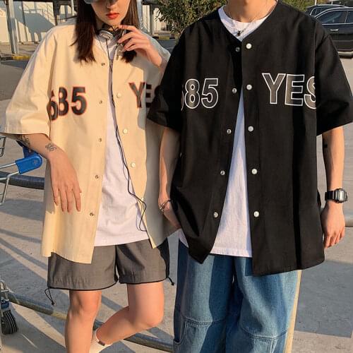 Short Sleeve Shirt Mens Baseball Uniform Summer Oversize Loose Japanese Classic Printed Digital Tops Fashion Coat Male Clothes