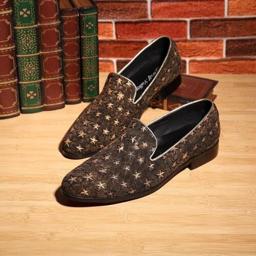 Christia Bella Classic Brown Suede Leather Man Party Loafers Shoes Man Big Size Full Stars Flats Shoes Men Smoking Slipper Shoes