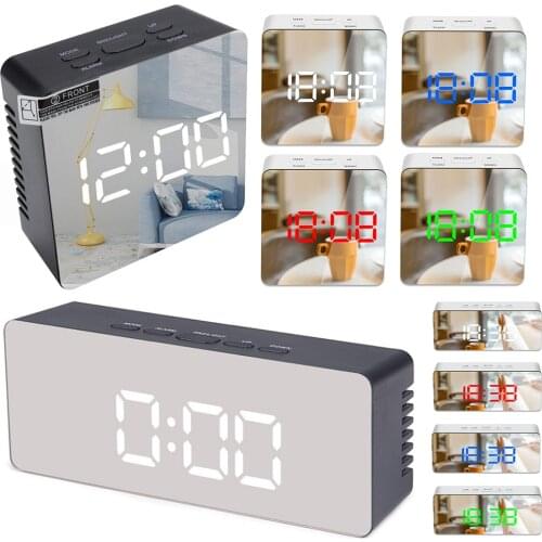 Digital Alarm Clock Mirror LED Night Lights Thermometer Wall Clock Lamp Square Rectangle Multi-function Desk Clocks USB/AAA