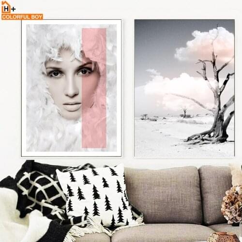 COLORFULBOY Wall Art Canvas Prints Tree Modern Girl Nordic Posters And Prints Paintings Wall Pictures For Living Room