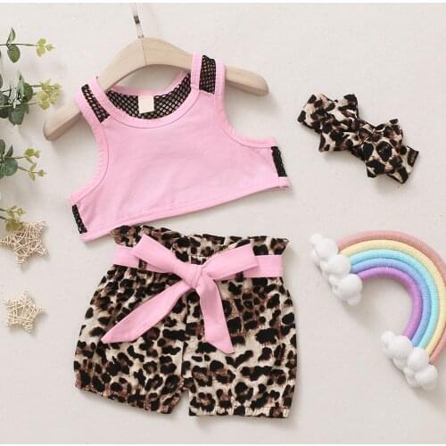 Kids Baby Girls Mesh Vest Leopard Shorts Headband Sets Summer Clothing Outfits 3PCS Outdoor Children Sportswear For Girl Outfit