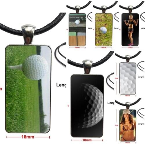 Golf Ball Close-up Fashion Glass Cabochon Pendant Rectangle Necklace Choker Necklace Jewelry For Child