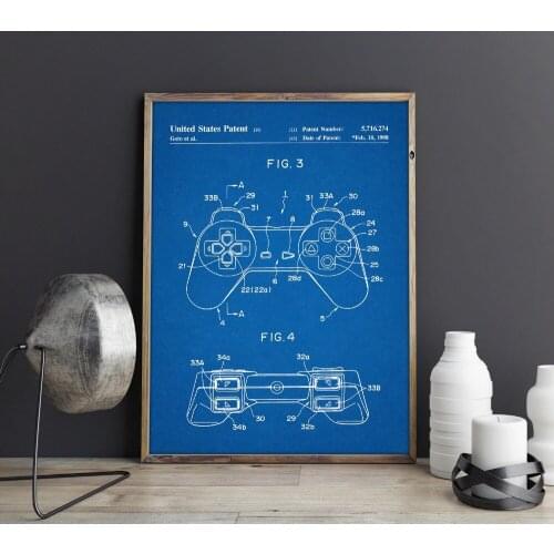 Gaming Controller patent,Gaming wall art , posters, room decor,vintage print,blueprint, gift idea, games wall Decorations