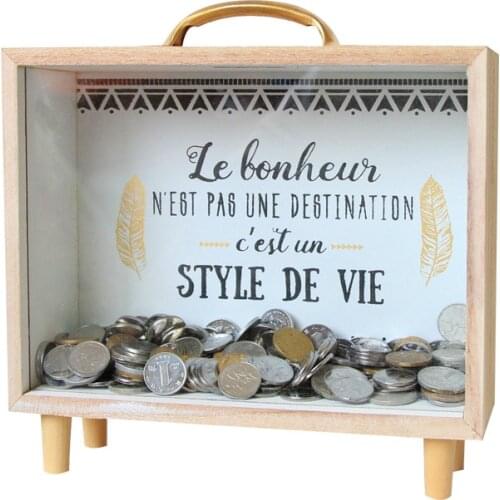 Ins Simply Art Wooden Piggy Bank Ornaments Money Box Storage Box Kidz Home Decoration Craft