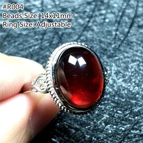 Top Natural Orange Red Garnet Ring Jewelry For Woman Lady Man Crystal Silver Love Oval Beads Gemstone Adjustable Size Ring AAAAA