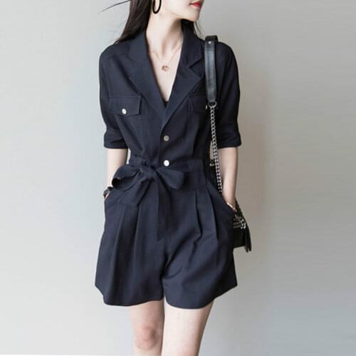 New Summer Women Casual Office Loose Short Wide Leg Jumpsuits Female Streetwear Solid Button Pocket Overalls Whit Belt Plus Size