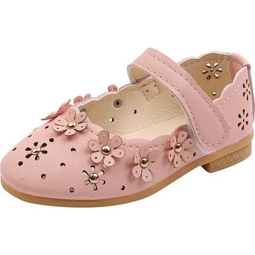 Girls Leather Shoes 2021 Summer New Korean Girl flats Shoes Hollow Baby Shoe Casual Princess Sweet for Party Chic Hot Fashion