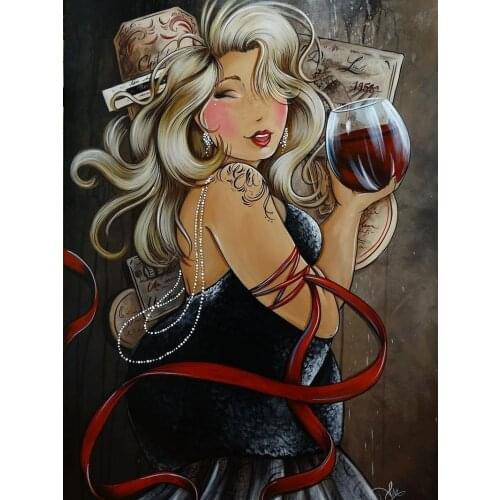 5d Poured Glue Diamond Painting Kits Scalloped Edge Full Round Woman Drinking Wine Mosaic Rhinestones Embroidery Cross Stitch