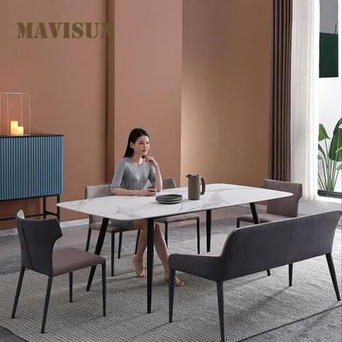 Marble Dining Table Set 6 Chairs Modern Minimalist Light Luxury Home Living Room Creative Rectangular Dining Table For Dinner