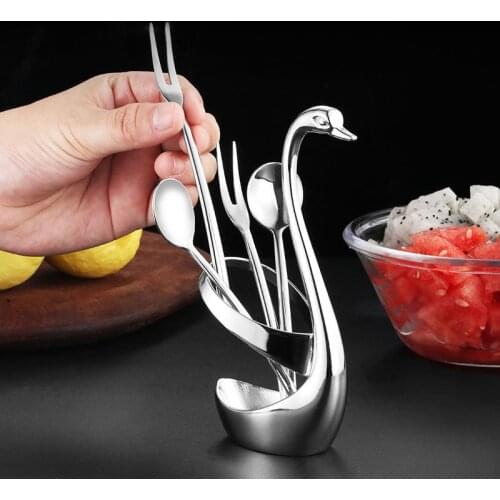 Holder Table Dinner Fruit Spoon Forks Romantic Beauty Tableware Swan Cutlery Western Food Set Stainless Steel Dinnerware Set