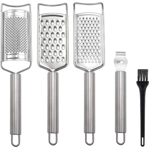 Cheese Grater Set, Set of 5 Kitchen Grater & Peeler & Slicer, Lemon Zester with Cleaning Brush for Vegetable, Fruit