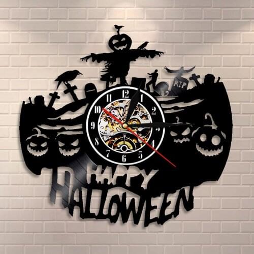 Draculas Castle Handmade Wall Clock Halloween Dark Horror Home Decoration Gothic Vampire Bats Vintage Vinyl Record Wall Clock