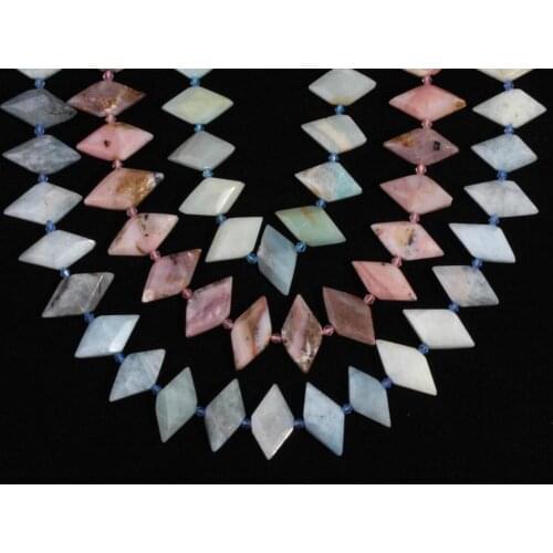 Natural Aquamarines,Pink Opal,Amazon Stone Horse Eye Slice Double Point Loose Beads Necklace Pendant Charms Strand SY-665AMEJ